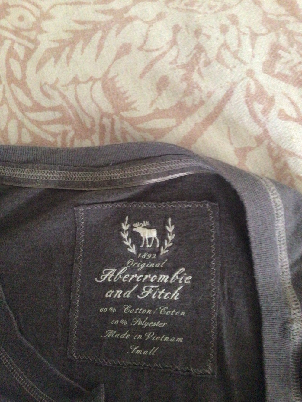 Abercrombie & Fitch Henley Tee Charcoal Gray withsatin trim near buttons. - Picture 5 of 7